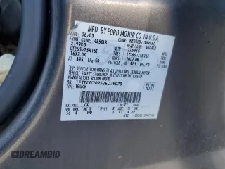 2003 Ford Super Duty F-250 XL with VIN 1FTNW20P53ED79078, listed as a Copart auction lot 76155314 with 0 mi miles and Salvage Title. Bid and sale history available at carsss.com. Image 12.
