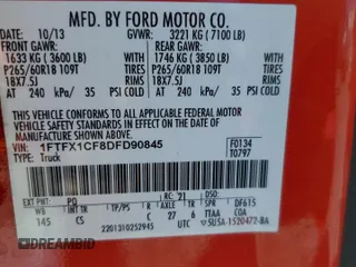 2013 Ford F-150 XL with VIN 1FTFX1CF8DFD90845, listed as a Copart auction lot 49657005 with 113,509 mi miles and Salvage Title. Bid and sale history available at carsss.com. Image 12.