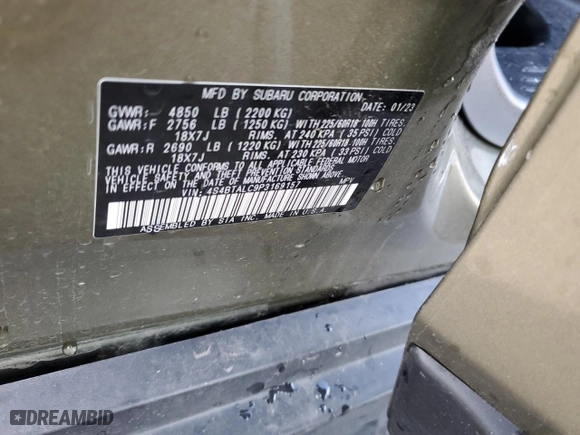2023 Subaru Outback Onyx Edition with VIN 4S4BTALC9P3169157, listed as a Copart auction lot 43973465 with 9,930 mi miles and Salvage Title. Bid and sale history available at carsss.com. Image 13.