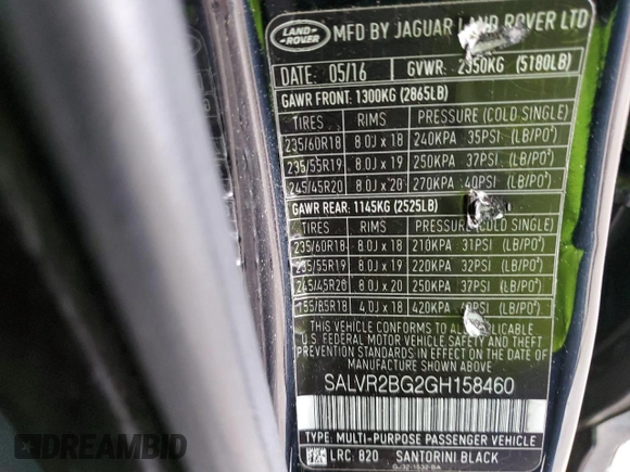 2016 Land Rover Range Rover Evoque HSE с VIN SALVR2BG2GH158460, выставлен на аукционе Copart как лот 49113075 с пробегом 123 272 миль миль и Списание • Salvage title. История ставок и продаж доступна на DreamBid. Изображение 13.