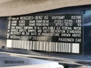 1996 Mercedes-Benz C with VIN WDBHA28E3TF392659, listed as a Copart auction lot 75169934 with Not Provided miles and Salvage Title. Bid and sale history available at carsss.com. Image 13.