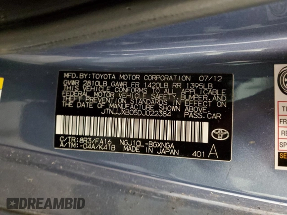 2013 Scion iQ z VIN JTNJJXB05DJ022384, wystawiony jako Copart lot #54790244 z przebiegiem Nie podano mil oraz Czysty tytuł • Clean title. Historia ofert i sprzedaży dostępna na DreamBid. Obrazek 13.