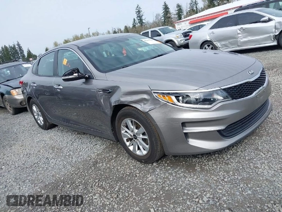2018 Kia Optima LX with VIN 5XXGT4L34JG242597, listed as a IAAI auction lot 41999383 with 1 mi miles. Bid and sale history available at carsss.com. Image 1.
