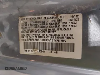 2013 Honda Odyssey EX-L with VIN 5FNRL5H67DB015512, listed as a IAAI auction lot 41758695 with 193,356 mi miles and . Bid and sale history available at carsss.com. Image 9.
