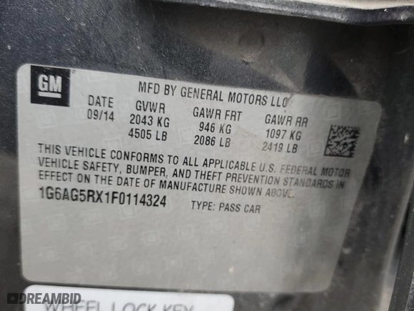 2015 Cadillac ATS Sedan Standard AWD with VIN 1G6AG5RX1F0114324, listed as a Copart auction lot 44361385 with 67,932 mi miles and Salvage Title. Bid and sale history available at carsss.com. Image 12.