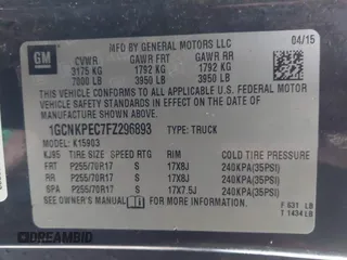 2015 Chevrolet Silverado 1500 Work Truck with VIN 1GCNKPEC7FZ296893, listed as a IAAI auction lot 41480508 with 155,380 mi miles. Bid and sale history available at carsss.com. Image 9.