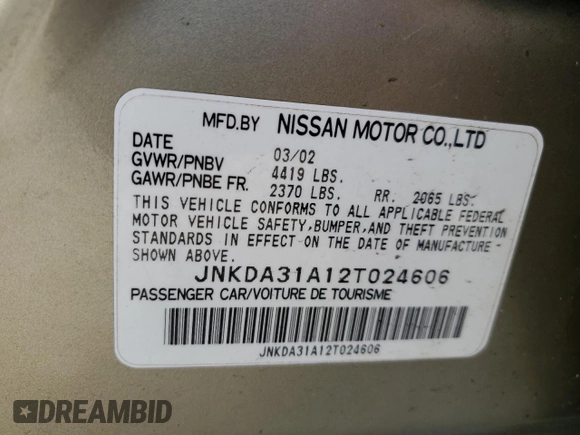 2002 Infiniti I35 Luxury z VIN JNKDA31A12T024606, wystawiony jako Copart lot #48259545 z przebiegiem 67 144 mil mil oraz Szkoda całkowita • Salvage title. Historia ofert i sprzedaży dostępna na DreamBid. Obrazek 12.
