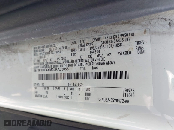 2018 Ford Transit with VIN 1FTBF4XM0JKA33058, listed as a IAAI auction lot 42466767 with 172,858 mi miles and . Bid and sale history available at DreamBid. Image 9.
