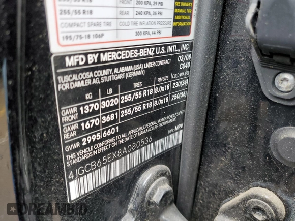 2008 Mercedes-Benz R-Class 3.5L with VIN 4JGCB65EX8A080536, listed as a Copart auction lot 86511164 with 232,540 mi miles and Salvage Title. Bid and sale history available at carsss.com. Image 13.