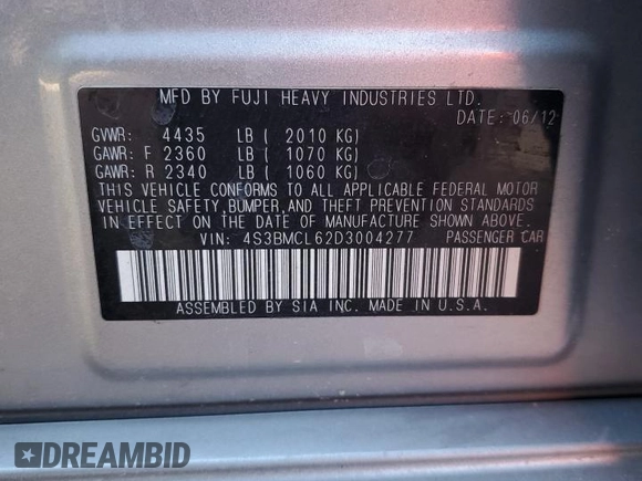 2013 Subaru Legacy Limited with VIN 4S3BMCL62D3004277, listed as a Copart auction lot 69559204 with 115,526 mi miles and Salvage title. Bid and sale history available at DreamBid. Image 13.