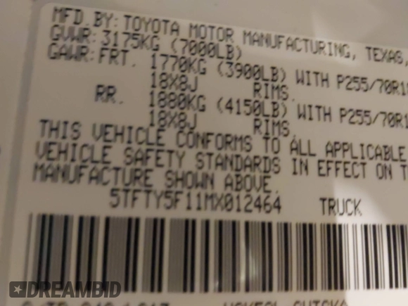 2021 Toyota Tundra 2WD SR with VIN 5TFTY5F11MX012464, listed as a IAAI auction lot 41481348 with 21,455 mi miles. Bid and sale history available at carsss.com. Image 9.