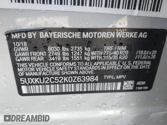 2019 BMW X6 xDrive35i z VIN 5UXKU2C52K0Z63984, wystawiony jako IAAI lot #41612265 z przebiegiem 65 634 mil mil oraz . Historia ofert i sprzedaży dostępna na DreamBid. Obrazek 9.
