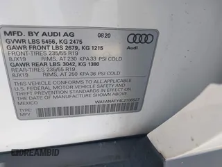 2020 Audi Q5 Premium with VIN WA1ANAFY4L2106527, listed as a IAAI auction lot 42451913 with 93,750 mi miles and . Bid and sale history available at DreamBid. Image 9.