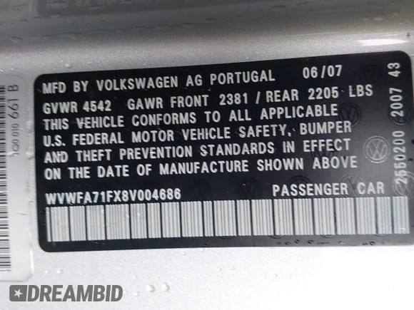2008 Volkswagen Eos Lux z VIN WVWFA71FX8V004686, wystawiony jako IAAI lot #42256349 z przebiegiem 42 289 mil mil oraz . Historia ofert i sprzedaży dostępna na DreamBid. Obrazek 9.