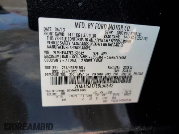 2014 Lincoln MKT EcoBoost with VIN 2LMHJ5AT7EBL50642, listed as a Copart auction lot 50880735 with 166,966 mi miles and Clean Title. Bid and sale history available at DreamBid. Image 13.