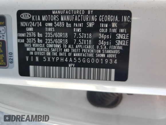 2016 Kia Sorento EX with VIN 5XYPH4A55GG001934, listed as a Copart auction lot 50178695 with 93,922 mi miles and Salvage Title. Bid and sale history available at DreamBid. Image 15.