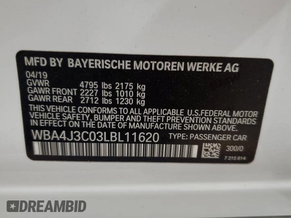 2020 BMW 4 Series 430i xDrive z VIN WBA4J3C03LBL11620, wystawiony jako Copart lot #59552995 z przebiegiem 176 504 mil mil oraz Szkoda całkowita • Salvage title. Historia ofert i sprzedaży dostępna na DreamBid. Obrazek 12.