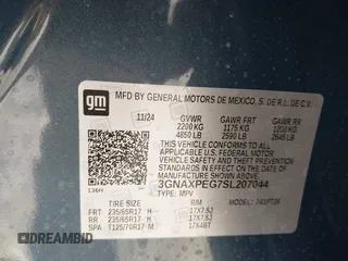2025 Chevrolet Equinox AWD LT with VIN 3GNAXPEG7SL207044, listed as a IAAI auction lot 41440925 with 542 mi miles. Bid and sale history available at carsss.com. Image 9.