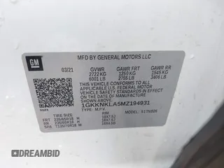 2021 GMC Acadia SLE with VIN 1GKKNKLA5MZ194931, listed as a IAAI auction lot 41281605 with 65,517 mi miles and . Bid and sale history available at DreamBid. Image 9.