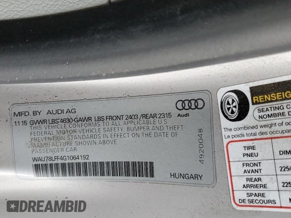2016 Audi A3 2.0T Premium with VIN WAU78LFF4G1064192, listed as a Copart auction lot 72430934 with 86,116 mi miles and Salvage Title. Bid and sale history available at carsss.com. Image 14.