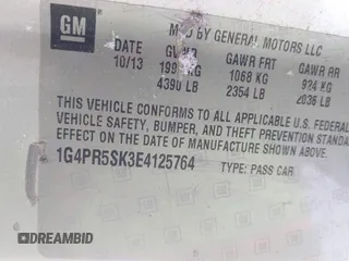 2014 Buick Verano Convenience Group with VIN 1G4PR5SK3E4125764, listed as a IAAI auction lot 41628352 with 168,217 mi miles. Bid and sale history available at carsss.com. Image 9.
