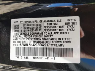 2012 Honda Odyssey EX with VIN 5FNRL5H42CB062217, listed as a IAAI auction lot 41834151 with 246,232 mi miles. Bid and sale history available at carsss.com. Image 9.