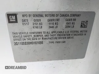 2017 Chevrolet Impala LT z VIN 2G1105S38H9161666, wystawiony jako IAAI lot #42410422 z przebiegiem 180 177 mil mil oraz . Historia ofert i sprzedaży dostępna na DreamBid. Obrazek 9.