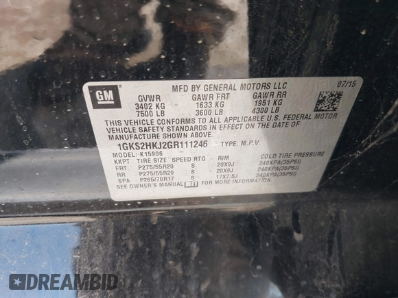 2016 GMC Yukon XL Denali with VIN 1GKS2HKJ2GR111246, listed as a IAAI auction lot 41834364 with 73,418 mi miles. Bid and sale history available at carsss.com. Image 9.