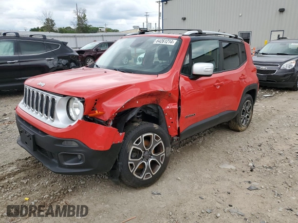 2017 Jeep Renegade Limited with VIN ZACCJBDB1HPE93582, listed as a Copart auction lot 64261214 with 164,943 mi miles and Non repairable. Bid and sale history available at DreamBid. Image 1.