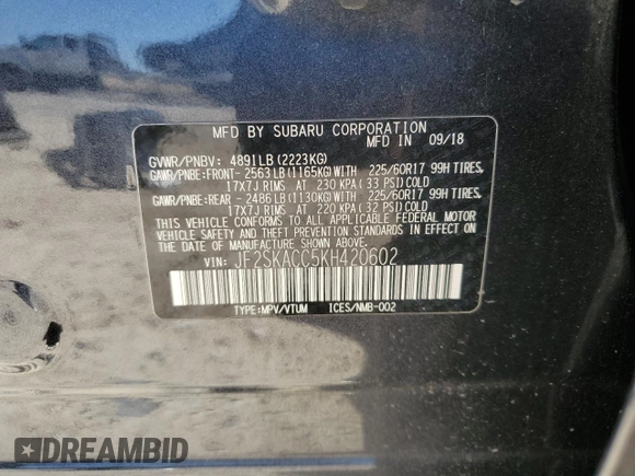 2019 Subaru Forester with VIN JF2SKACC5KH420602, listed as a Copart auction lot 47168445 with 120,285 mi miles and Salvage Title. Bid and sale history available at carsss.com. Image 13.