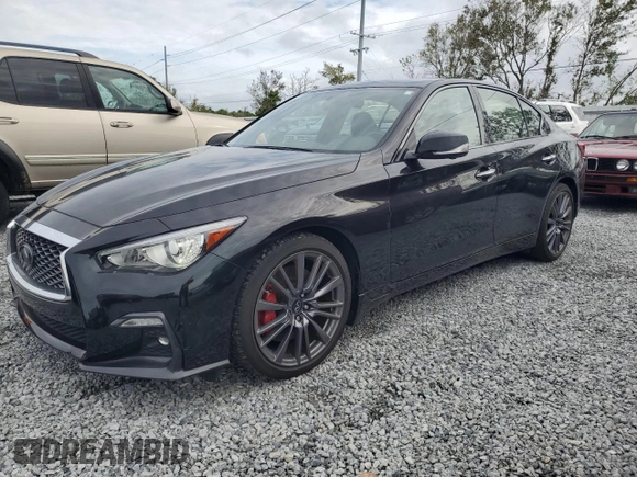2023 Infiniti Q50 Red Sport 400 with VIN JN1FV7DP8PM570247, listed as a Copart auction lot 81809854 with 6,241 mi miles and Salvage Title. Bid and sale history available at DreamBid. Image 1.