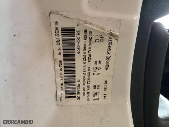 2004 Dodge Stratus SE with VIN 1B3EL36X64N383245, listed as a Copart auction lot 53088725 with 175,632 mi miles and Salvage Title. Bid and sale history available at carsss.com. Image 12.