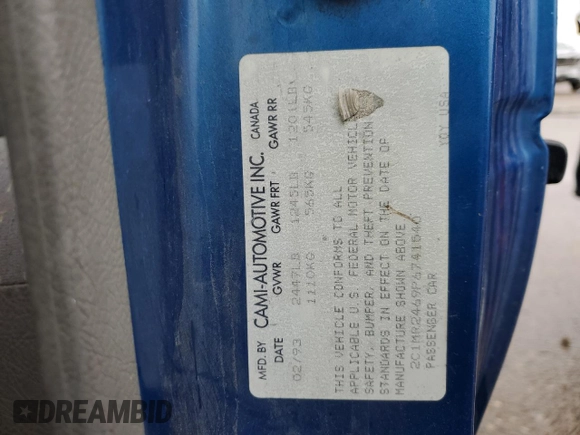 1993 Geo Metro z VIN 2C1MR2469P6741540, wystawiony jako Copart lot #86324854 z przebiegiem 370 099 mil mil oraz Szkody całkowita. Historia ofert i sprzedaży dostępna na DreamBid. Obrazek 12.