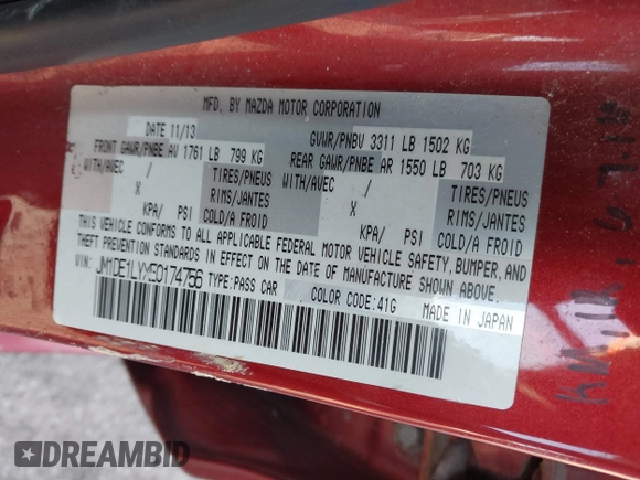 2014 Mazda 2 Touring z VIN JM1DE1LYXE0174756, wystawiony jako IAAI lot #41192740 z przebiegiem 149 948 mil mil oraz . Historia ofert i sprzedaży dostępna na DreamBid. Obrazek 9.