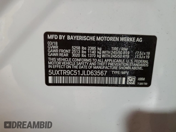 2018 BMW X3 xDrive30i with VIN 5UXTR9C51JLD63567, listed as a Copart auction lot 46404005 with 103,037 mi miles and Clean Title. Bid and sale history available at carsss.com. Image 13.
