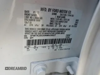 2022 Ford Mustang Mach-E California Route 1 z VIN 3FMTK2SUXNMA30027, wystawiony jako Copart lot #55683375 z przebiegiem 56 217 mil mil oraz Szkoda całkowita • Salvage title. Historia ofert i sprzedaży dostępna na DreamBid. Obrazek 14.