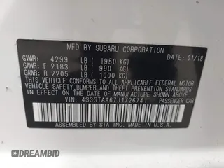 2018 Subaru Impreza with VIN 4S3GTAA67J1726741, listed as a IAAI auction lot 41704440 with 36,705 mi miles. Bid and sale history available at carsss.com. Image 9.