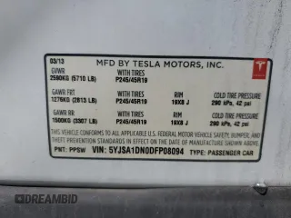 2013 Tesla Model S z VIN 5YJSA1DN0DFP08094, wystawiony jako Copart lot #60047045 z przebiegiem 137 434 mil mil oraz Szkoda całkowita • Salvage title. Historia ofert i sprzedaży dostępna na DreamBid. Obrazek 14.