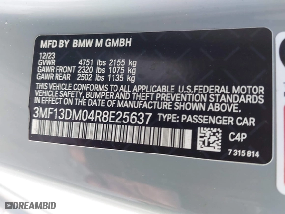 2024 BMW M2 with VIN 3MF13DM04R8E25637, listed as a IAAI auction lot 41556777 with 18,810 mi miles. Bid and sale history available at carsss.com. Image 9.