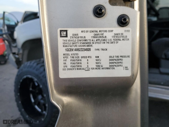 2002 Chevrolet Silverado 1500 LS with VIN 1GCEK14V62Z234928, listed as a Copart auction lot 41534165 with 0 mi miles and Salvage Title. Bid and sale history available at carsss.com. Image 12.