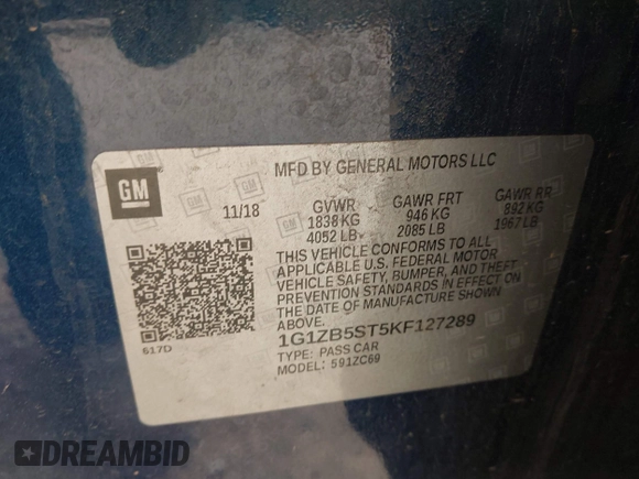 2019 Chevrolet Malibu LS with VIN 1G1ZB5ST5KF127289, listed as a IAAI auction lot 42080870 with 57,167 mi miles and . Bid and sale history available at DreamBid. Image 9.