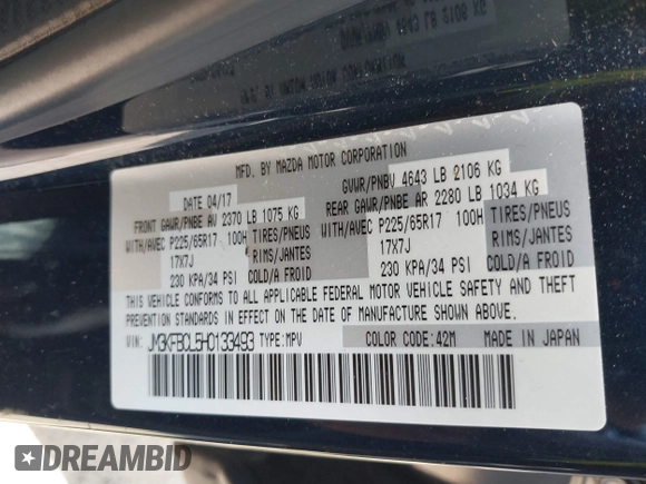2017 Mazda CX-5 Touring z VIN JM3KFBCL5H0133493, wystawiony jako IAAI lot #39666644 z przebiegiem 125 048 mil mil oraz . Historia ofert i sprzedaży dostępna na DreamBid. Obrazek 9.