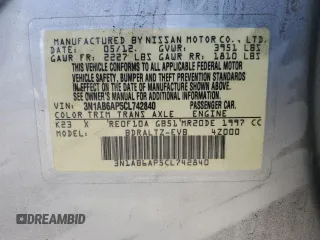 2012 Nissan Sentra S with VIN 3N1AB6AP5CL742840, listed as a Copart auction lot 51659185 with 130,430 mi miles and Salvage title. Bid and sale history available at DreamBid. Image 12.