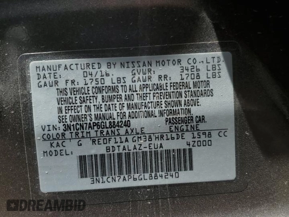 2016 Nissan Versa S z VIN 3N1CN7AP6GL884240, wystawiony jako Copart lot #63071695 z przebiegiem 48 761 mil mil oraz Czysty tytuł • Clean title. Historia ofert i sprzedaży dostępna na DreamBid. Obrazek 12.