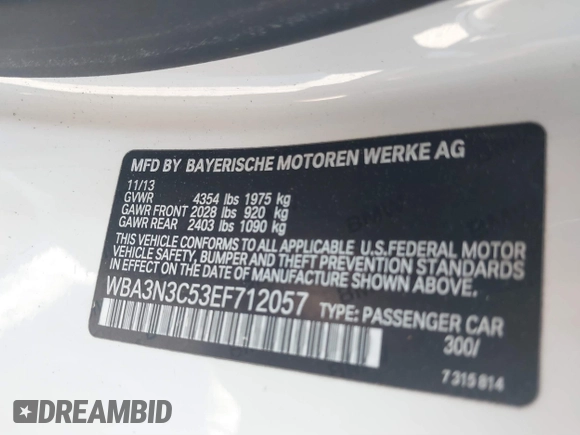 2014 BMW 4 Series 428i with VIN WBA3N3C53EF712057, listed as a IAAI auction lot 41868781 with 133,834 mi miles and . Bid and sale history available at DreamBid. Image 9.
