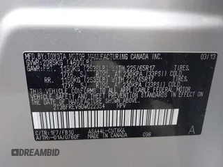 2013 Toyota RAV4 LE with VIN 2T3BFREV9DW022354, listed as a IAAI auction lot 42303979 with 105,882 mi miles and . Bid and sale history available at DreamBid. Image 9.
