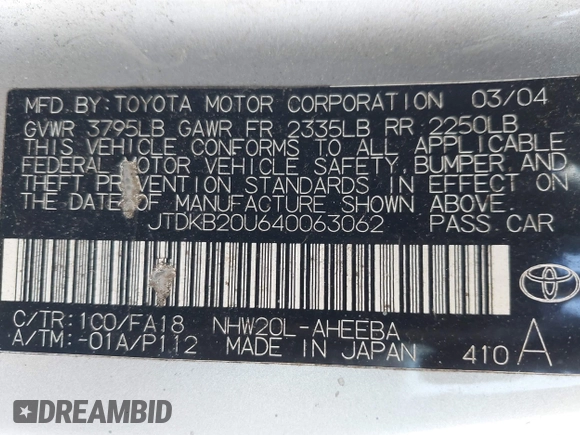 2004 Toyota Prius with VIN JTDKB20U640063062, listed as a IAAI auction lot 41934737 with 257,345 mi miles. Bid and sale history available at carsss.com. Image 9.