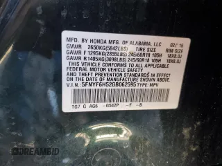 2016 Honda Pilot EX-L with VIN 5FNYF6H52GB062595, listed as a Copart auction lot 49631345 with 67,927 mi miles and Salvage Title. Bid and sale history available at DreamBid. Image 16.