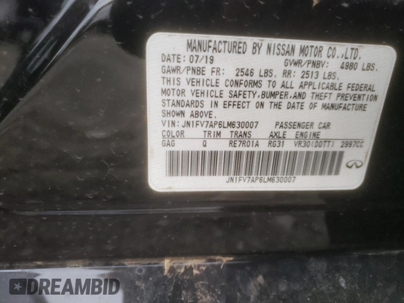 2020 Infiniti Q50 Red Sport 400 with VIN JN1FV7AP6LM630007, listed as a Copart auction lot 52964315 with Not provided miles and Salvage title. Bid and sale history available at DreamBid. Image 13.