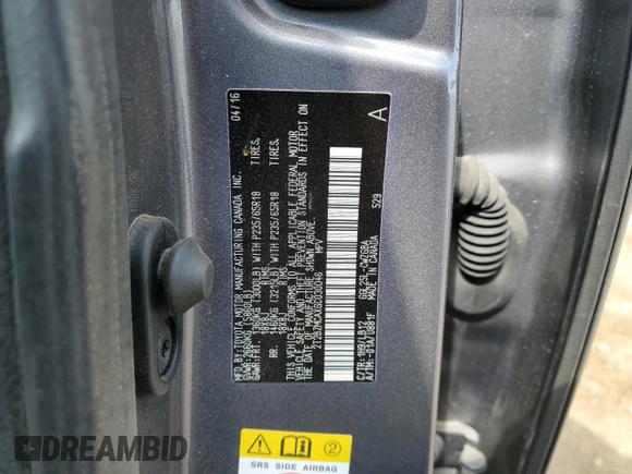 2016 Lexus RX 350 with VIN 2T2BZMCAXGC030046, listed as a Copart auction lot 56946845 with 64,529 mi miles and Salvage title. Bid and sale history available at DreamBid. Image 12.